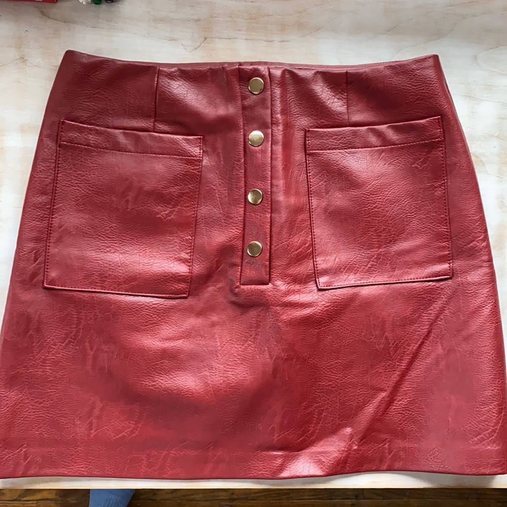 Red Faux Leather Skirt